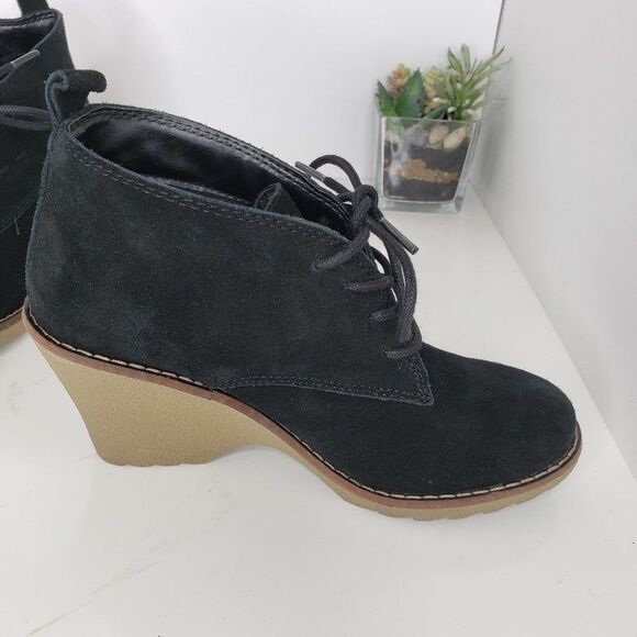 Sonoma Black Suede Leather Wedge Booties Size 6 - Picture 6 of 15